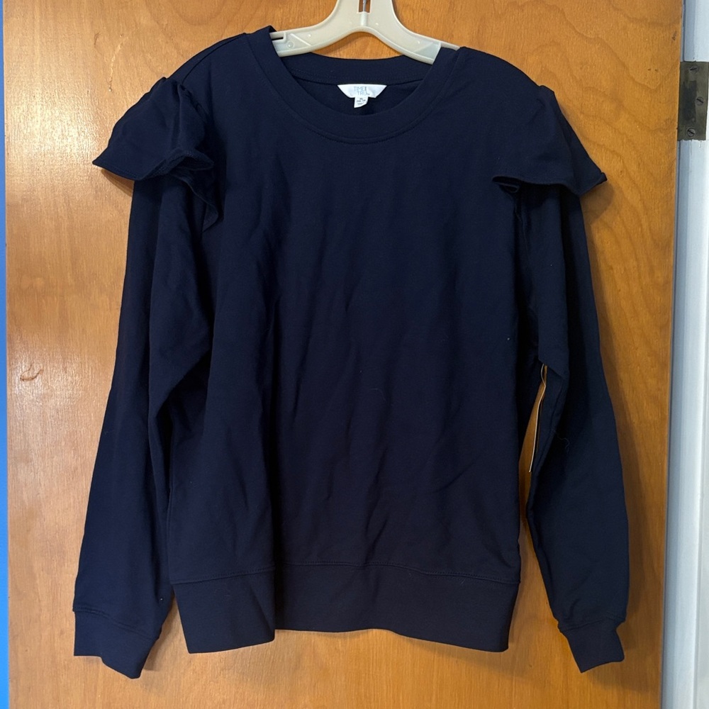 NWT Time and Tru Navy Top with Ruffle Detail XL